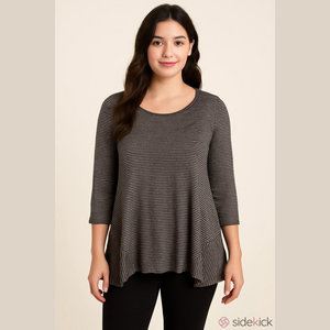 Absolutely Famous Black and Gray Striped Babydoll Top